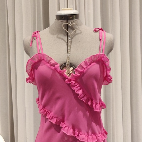 La Vie En Rose Pink Sheer Ruffled Babydoll Slip - Picture 2 of 8